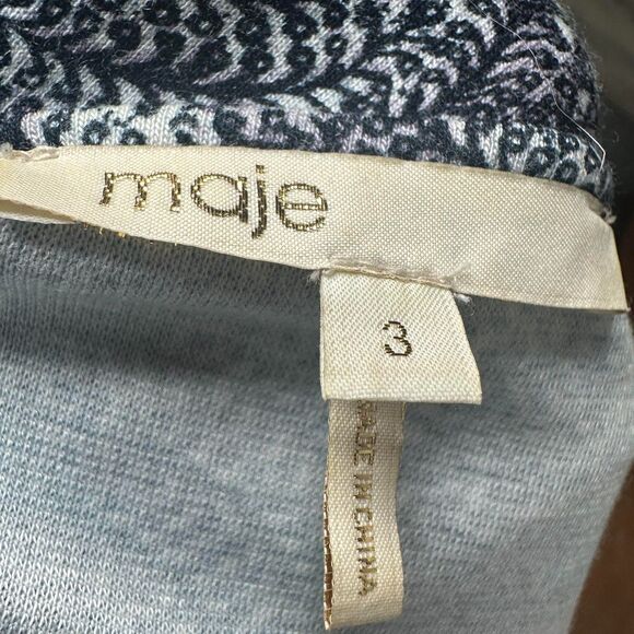 maje Blue & White Ruched Stretch Knit Dress - Size 3 (US M/L) - Paisley Swirl - Picture 7 of 11